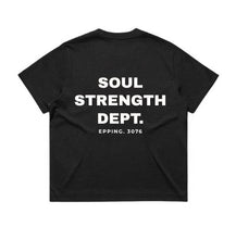 SOUL STRENGTH DEPT EPPING Womens Box Black Tshirt